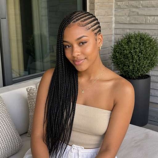 Side-Swept Cornrow Pattern hairstyle photo preview