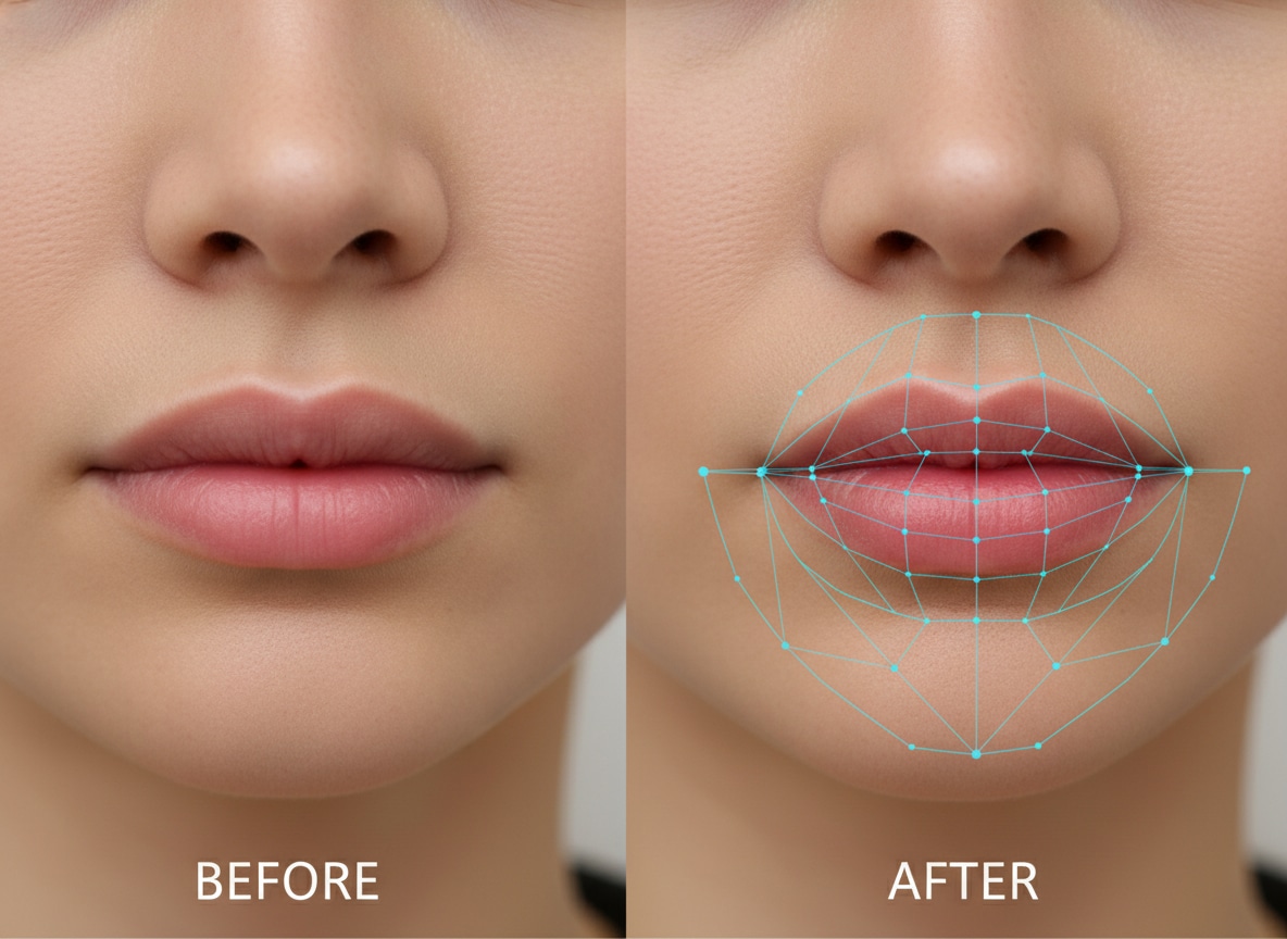 Woman looking at lip shape analysis