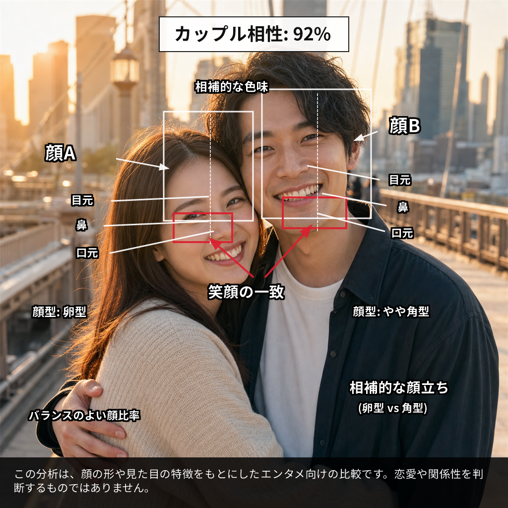 顔相性診断と似てる度スコアの結果イメージ