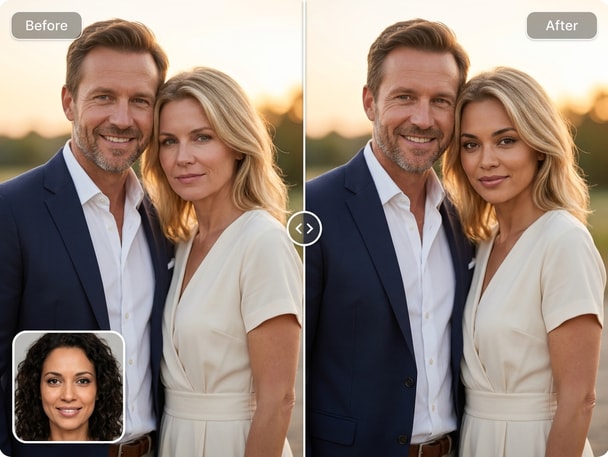 AI couple face swap before and after example