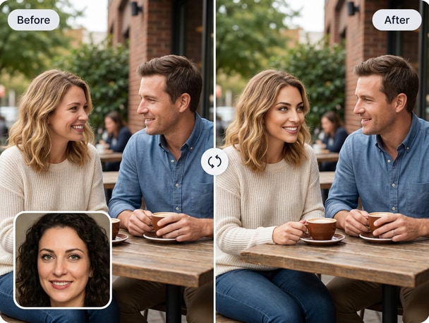 Romantic couple portrait with natural face swap blend