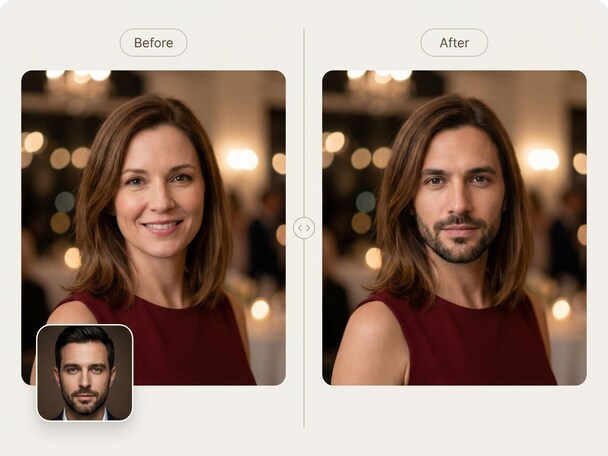 Before and After of Couple Valentine Face Swap Holding Roses