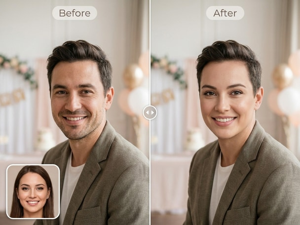 Before and after couple Valentine face swap example