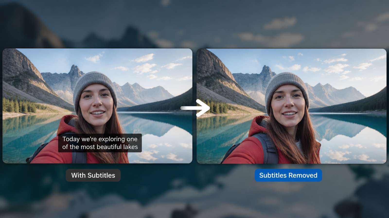 Bottom-border subtitle that can be cropped compared with in-frame text that needs repair