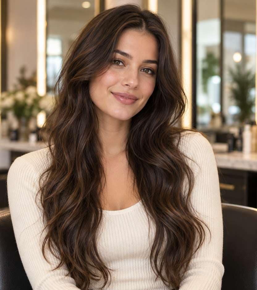 Before hairstyle portrait for curly bob filter: original longer hair
