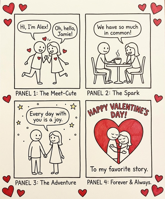 Cute Comic Strip Love Story Valentine's Card for Boyfriend