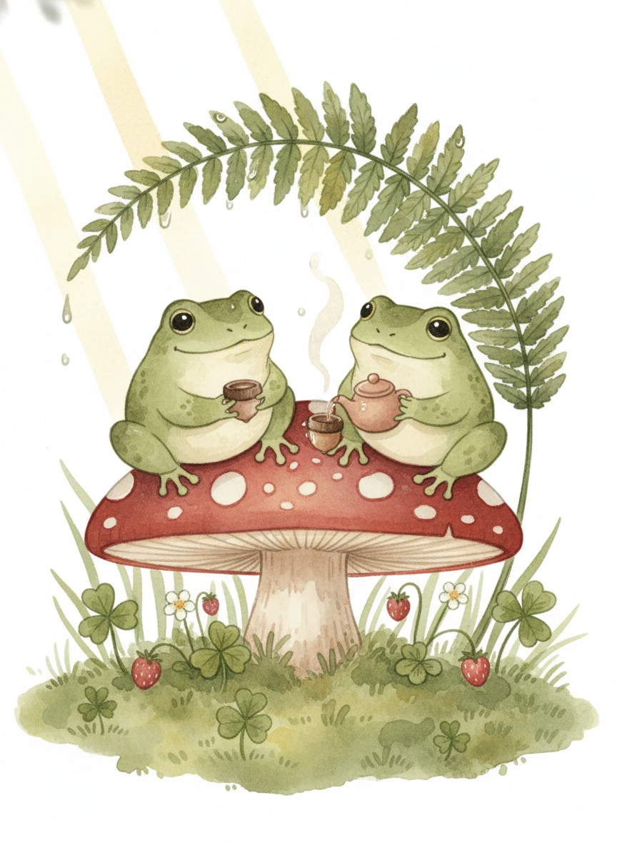 Cute Mushroom Frog Illustration