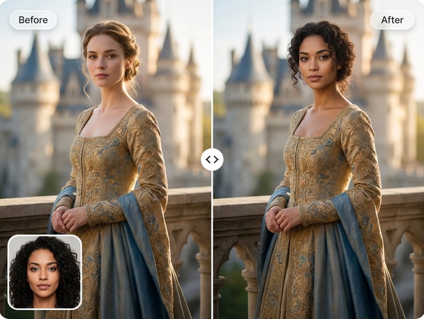 AI Disney princess face swap example photo