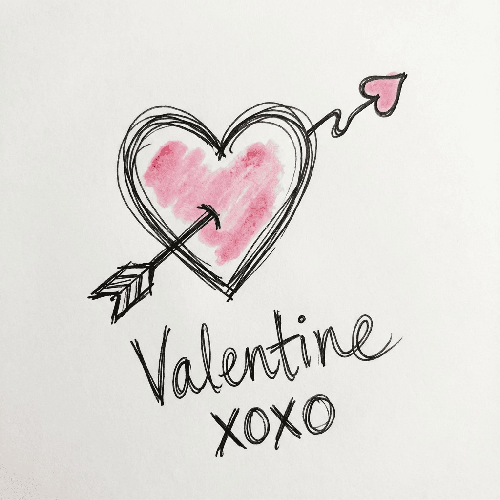 Doodle heart arrow clipart