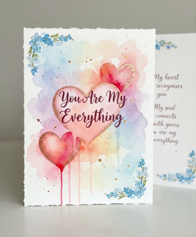 Dreamy Watercolor Hearts Valentines Card Girlfriend Love Message