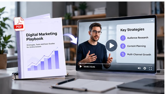 Transform an educational ebook PDF into an AI video lesson with an instructor and visual explanations