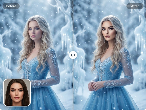 Creative fantasy-style AI face swap example
