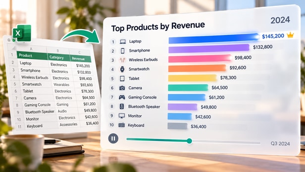 Turn Excel Line Charts into Trend Videos with an Excel spreadsheet and video visualization