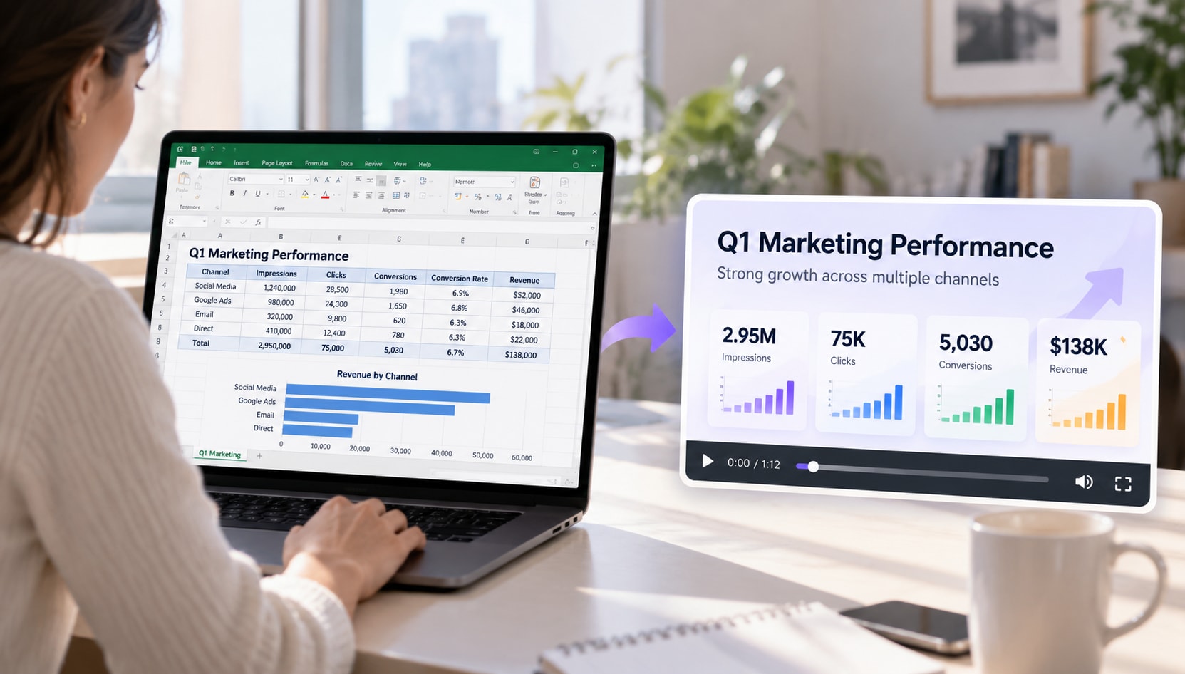 Turn Excel KPI dashboard and business metrics into a video summary