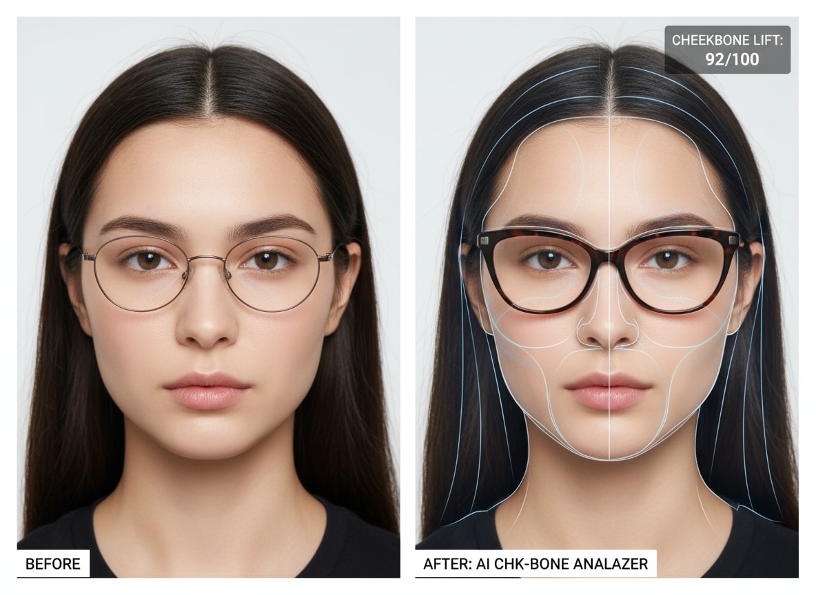 Trying on glasses based on cheekbone height