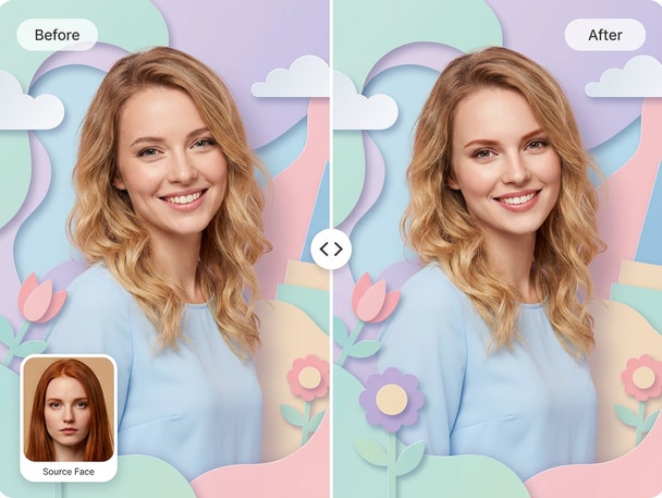 AI face cutout swap example showing precise placement