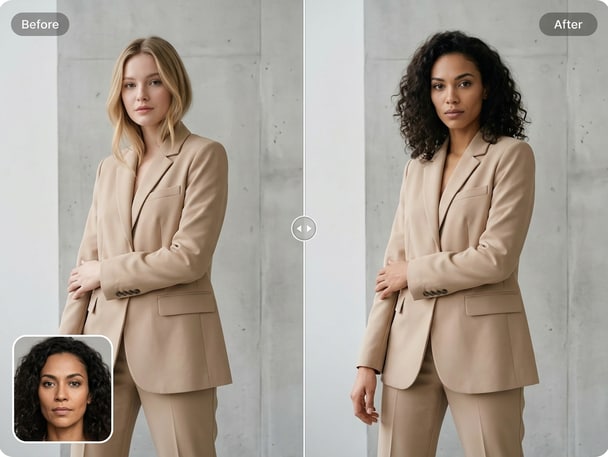 AI face onto body example with natural blending