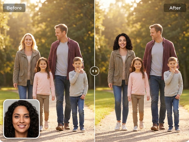 Group family face swap of siblings creating funny results