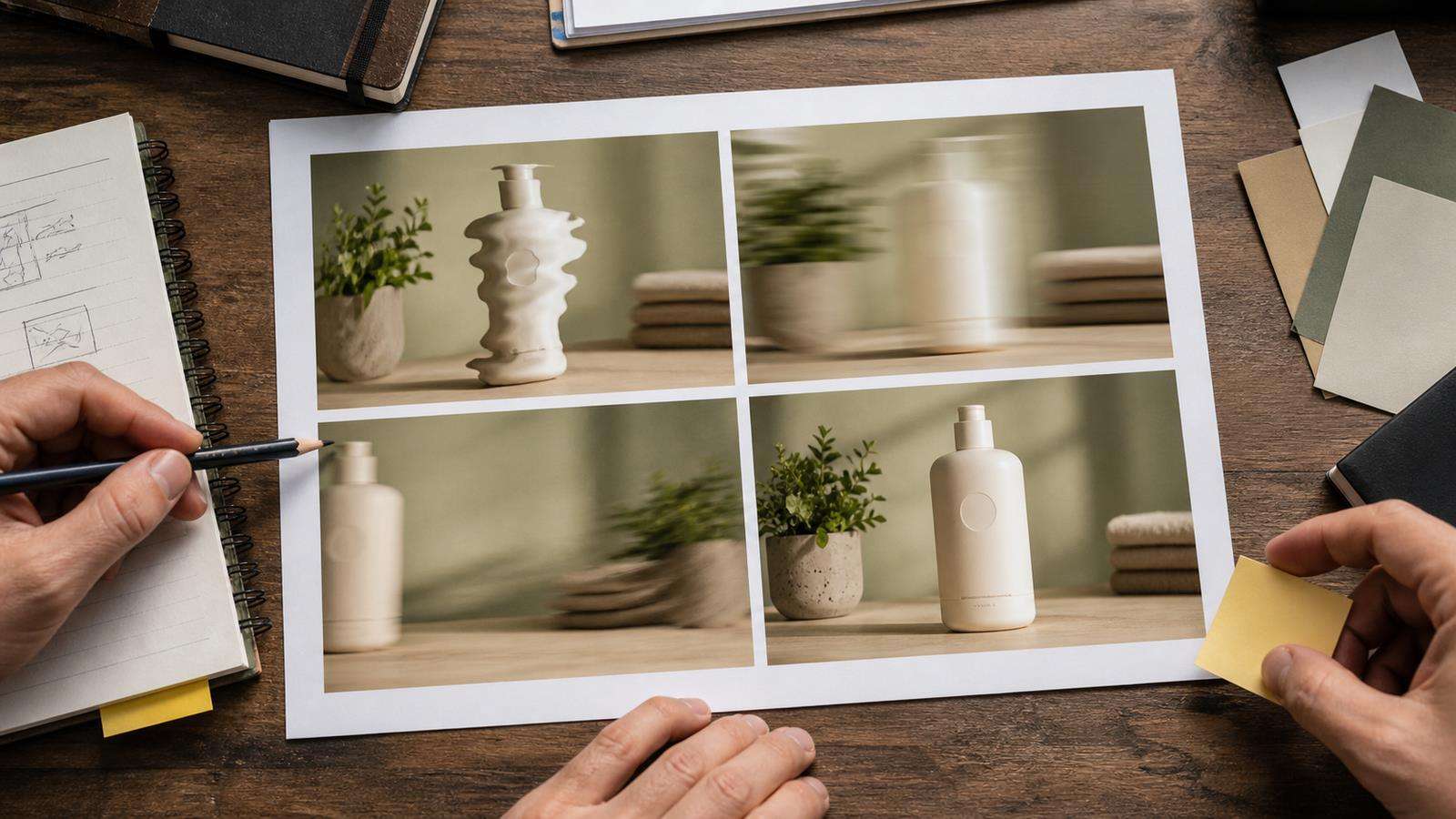A four-panel realistic QA image showing subject morphing, rushed motion, camera jump, and a corrected result