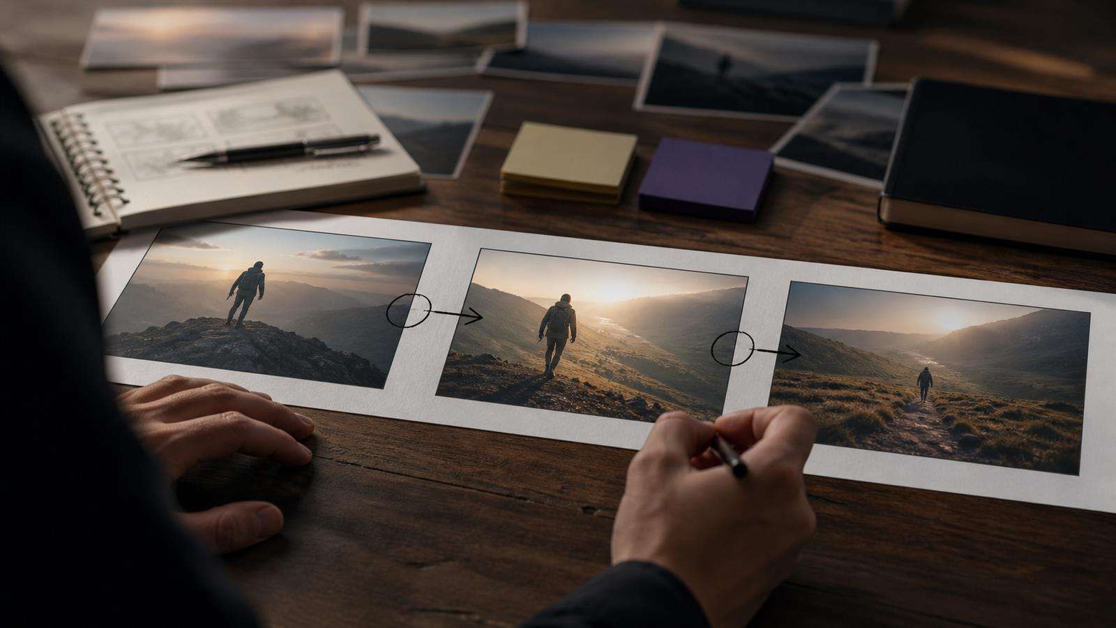 Three short AI video clips connected by reused end frames, showing how one approved endpoint becomes the next start frame