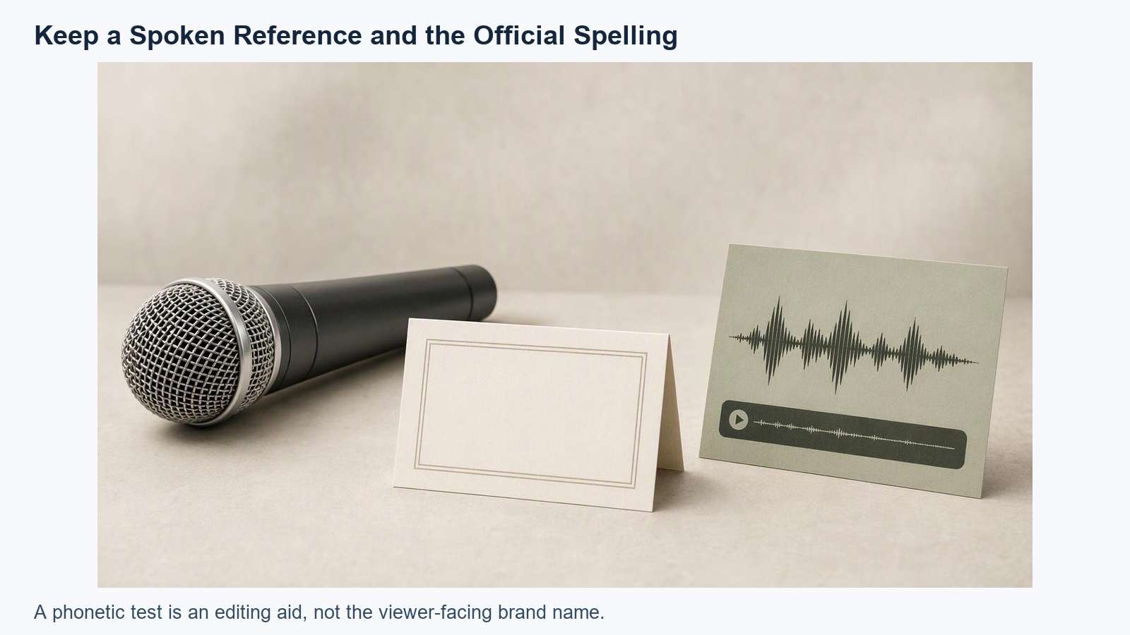 Illustrated pronunciation reference pairing a spoken sample with the official written name