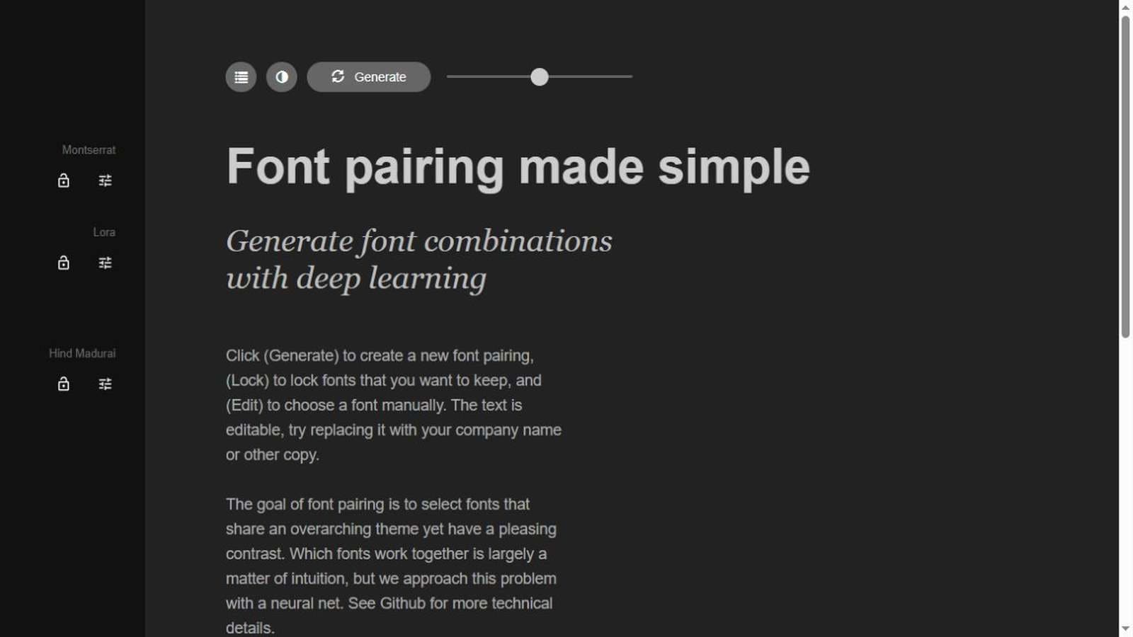 Fontjoy official font pairing generator interface