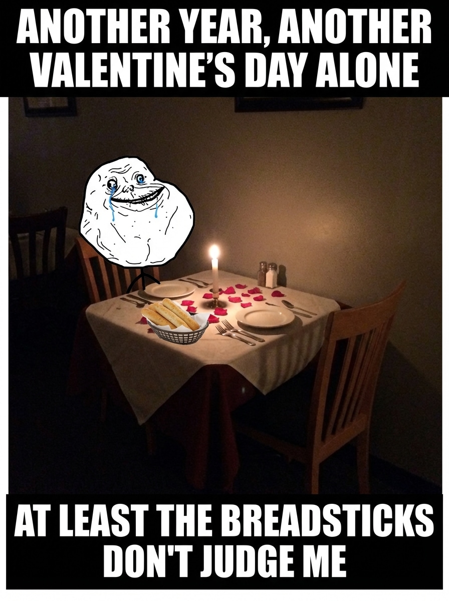 Forever Alone Restaurant Single Valentine Meme