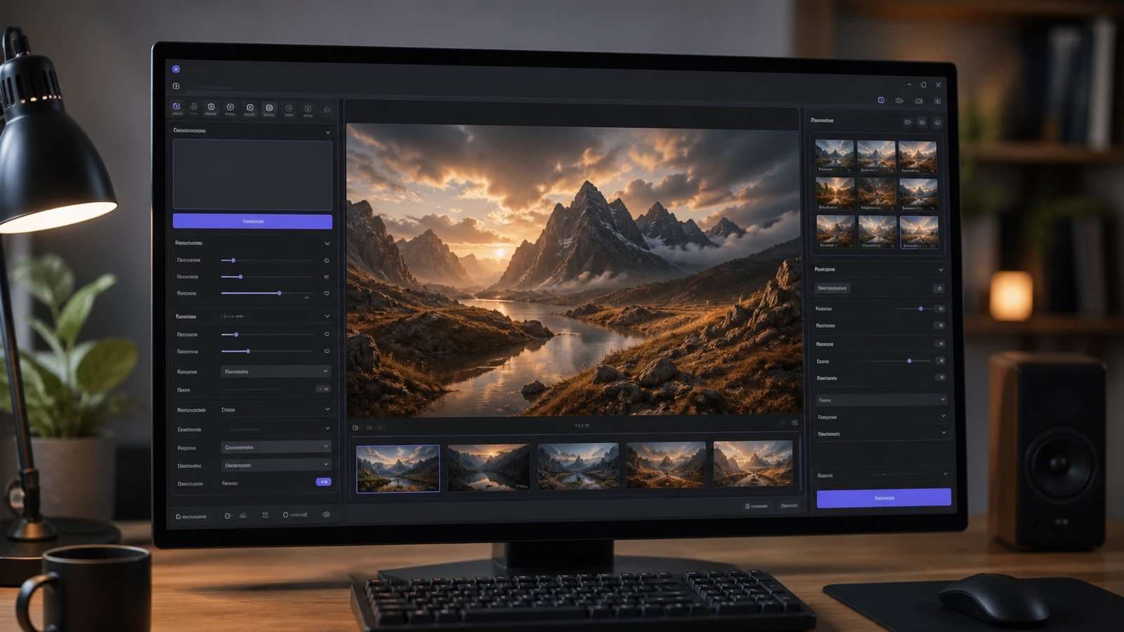 Traditional local AI image web interface generating a cinematic landscape