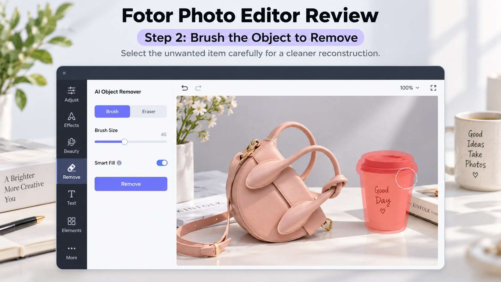 Illustrative Fotor-style before and after object removal result
