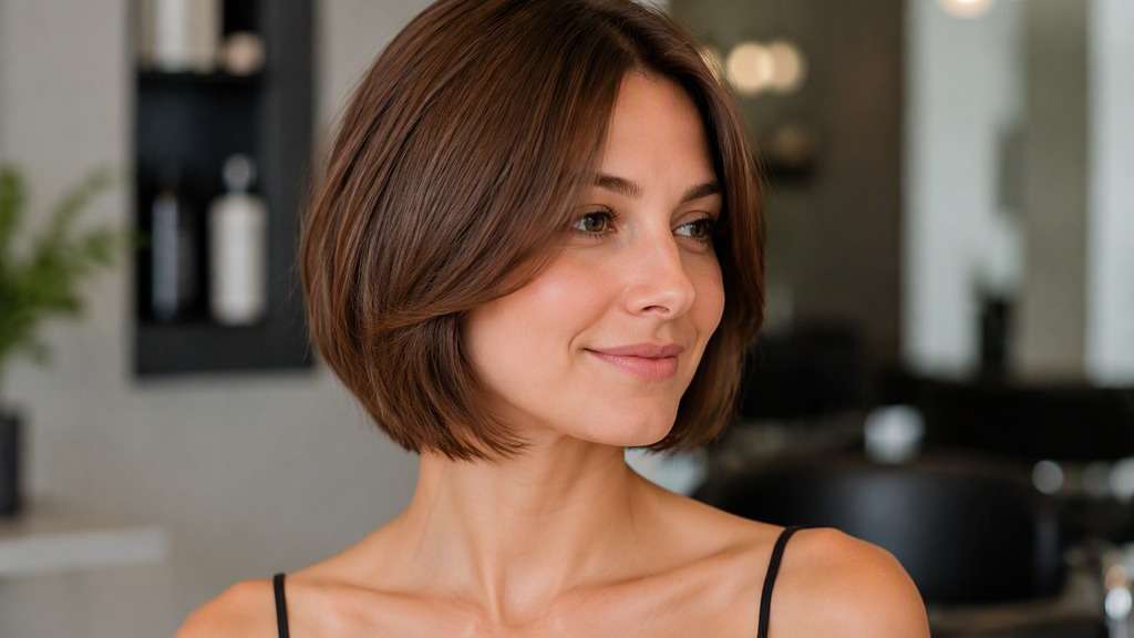 Fine-Hair French Bob hair on an adult model, showing light natural density and airy ends with close-to-jaw shape, no thick wig effect