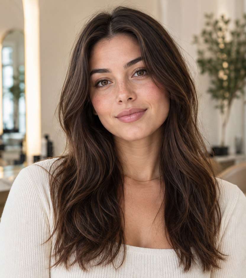 Before hairstyle portrait for french bob filter: original longer hair