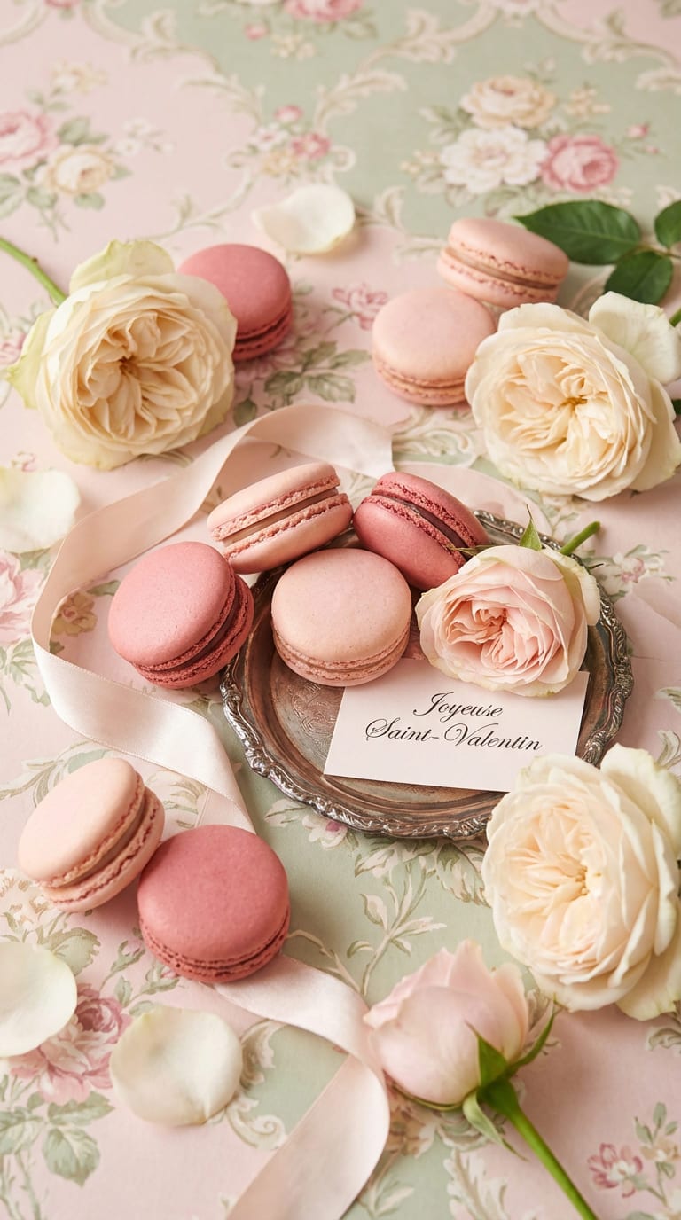 French macarons Valentine dessert wallpaper