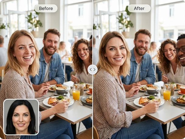 Friends face swap before and after view