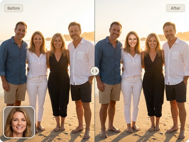 AI friends face swap example with group photo