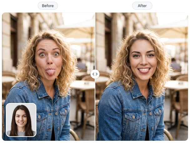 AI funny face swap example with comic expressions