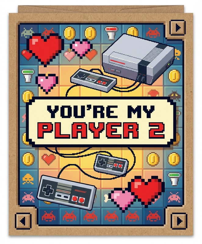 Gamer Boyfriend Valentine's Card with Pixel Heart Design