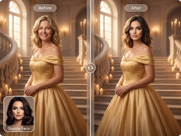 Gaston Belle face swap example with natural photo blending