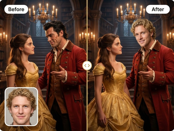 AI-generated Gaston Belle face swap example