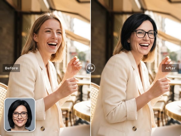 AI GIF face swap example with animated reaction woman smiling