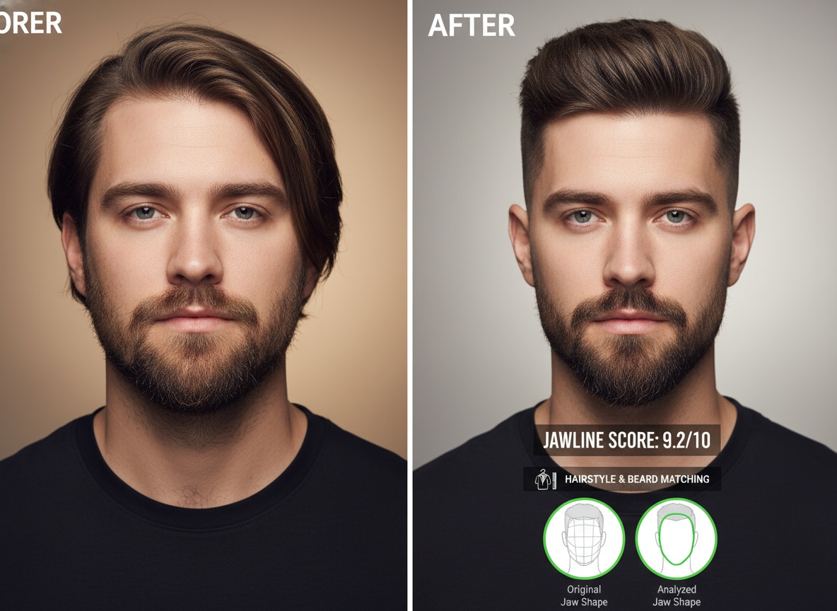 Man choosing beard style based on jaw shape detector