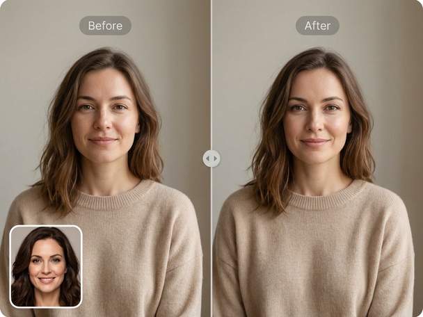Before and after HD face swap comparison showing crisp, realistic facial exchange