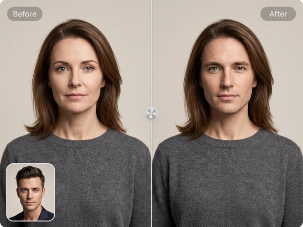 High-resolution portrait with flawless HD face swap result