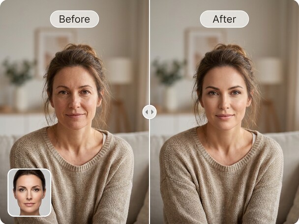 Before and after HD face swap comparison