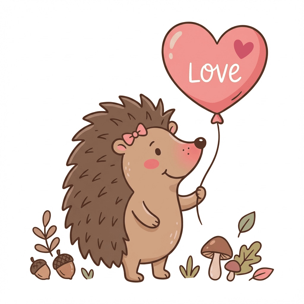 Hedgehog heart balloon clipart