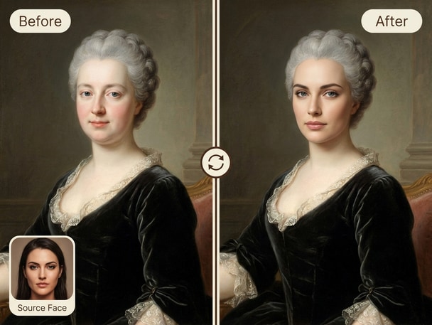 AI historical figure face swap preview