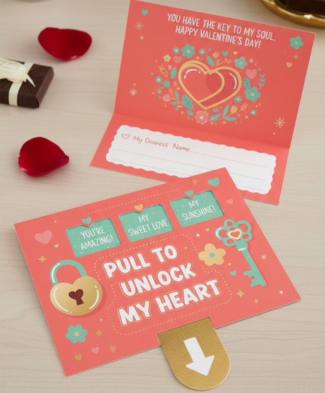 Interactive Secret Message Pull Tab Valentines Card Girlfriend Surprise