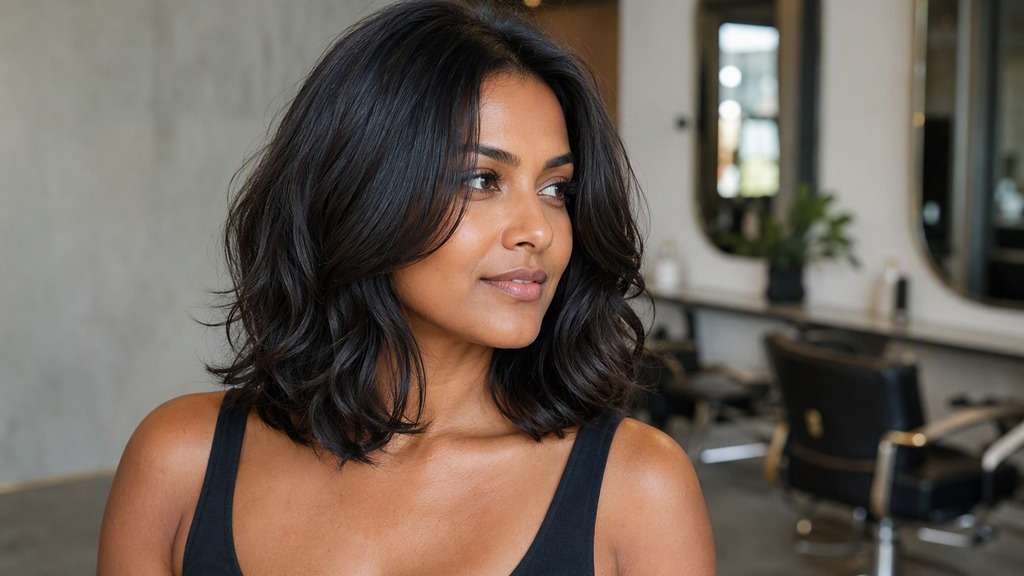Fine-Hair Italian Bob hair on an adult model, showing modest realistic root lift and full lower line, without artificially thick stran