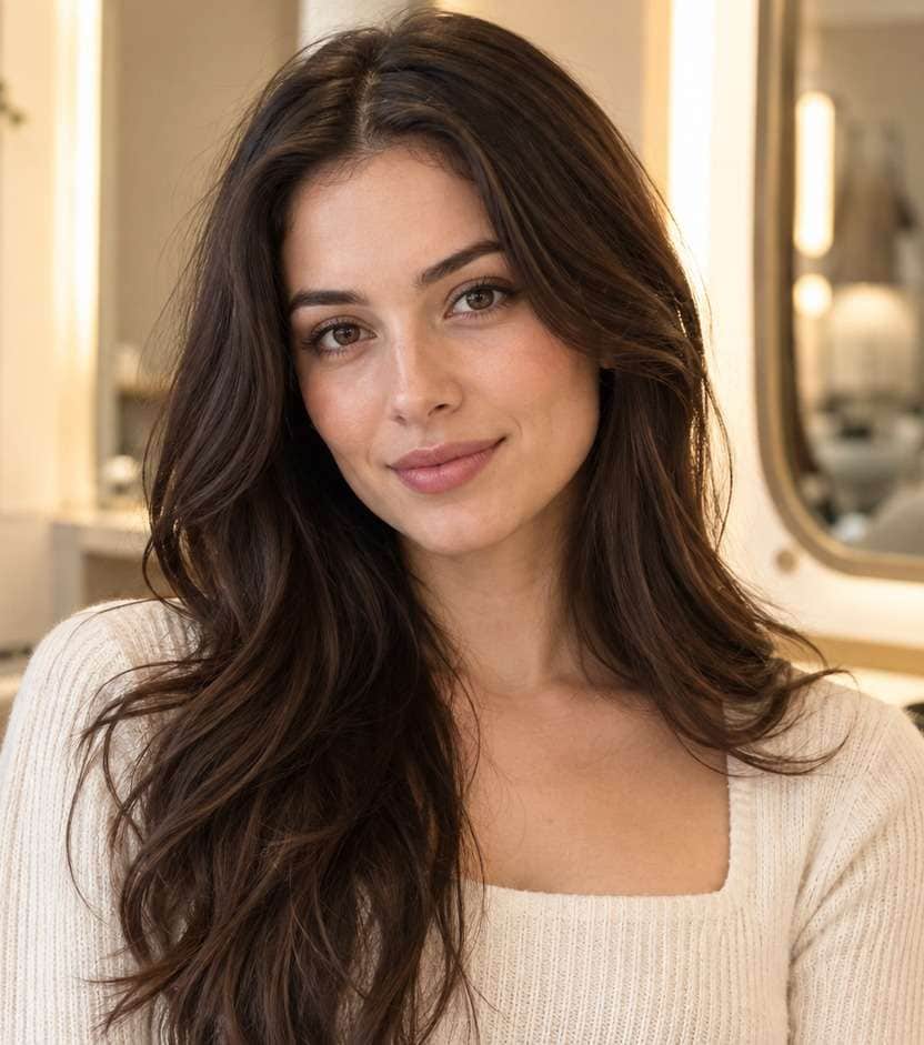 Before hairstyle portrait for italian bob filter: original longer hair