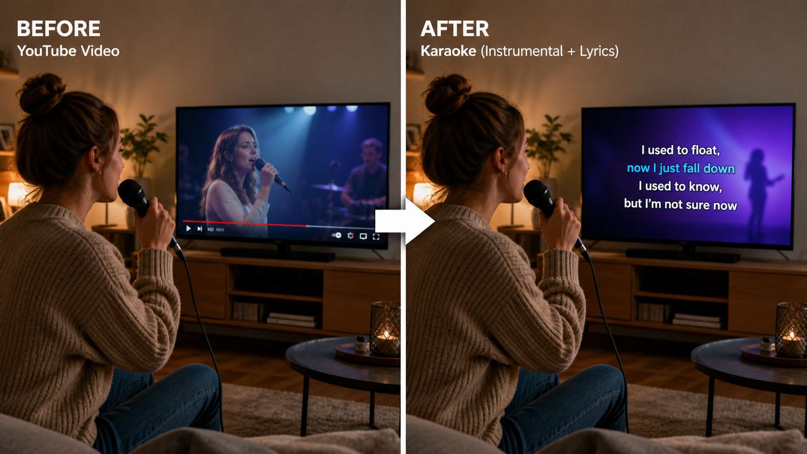 Singer performance with lyric timing aligned to beat markers after audio cleanup