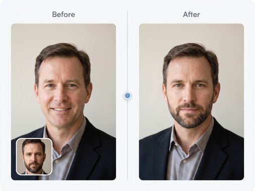Before and After LinkedIn Headshot Face Swap Office Setting